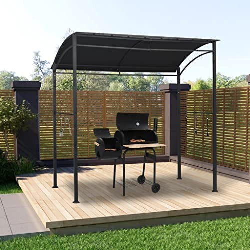 Pabellón de Barbacoa, Estructura de Acero y Tela de Poliéster, Impermeable con Protección UV, con Ganchos para Utensilios, para Jardín, Terraza o Camping, Color Antracita, 215 x 150 x 220 cm