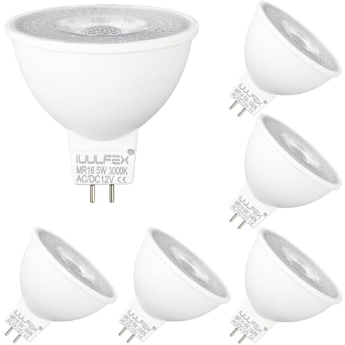 MR16 LED-lampor GU5.3 LED-glödlampor 12 V 5 W (50 W halogenekvivalent) spotlight-glödlampa GU5.3 Bi Pin bas 550 LM 3000 K varm vit, 38° strålvinkel, för hall, takstrålkastare, icke-dimbar, 6-pack