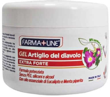 Farma+Line Gel Artiglio del Diavolo Extra Forte, Barattolo 250 ml – Gel cosmetico da massaggio con Eucalipto e Menta – 96% ingredienti di origine naturale – Made in Italy