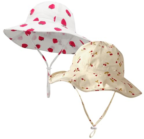 JSTHHTT 2Pcs Chapeau Bebe Fille, Chapeau BéBé en Coton, Bob Bebe Fille, Chapeau Soleil Bebe, Large Bord, Chapeau Bebe Anti UV, pour Bébé 3-24 Mois
