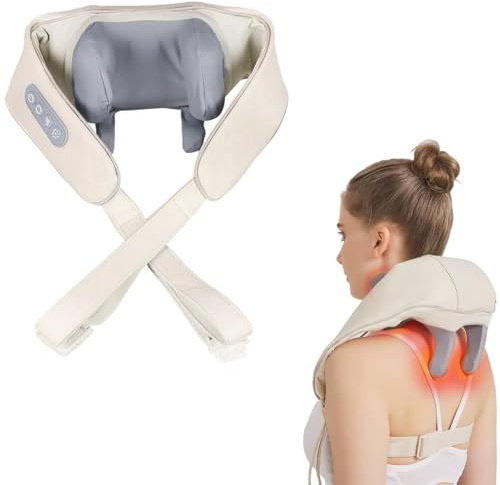 Masajeador Cervical y Espalda, 6D Shiatsu Masajeador de Hombros y Cuello con Calor a 42°C, 2 Modos y 9 Niveles de Intensidad Ajustable para Viajes, Familia, Oficina