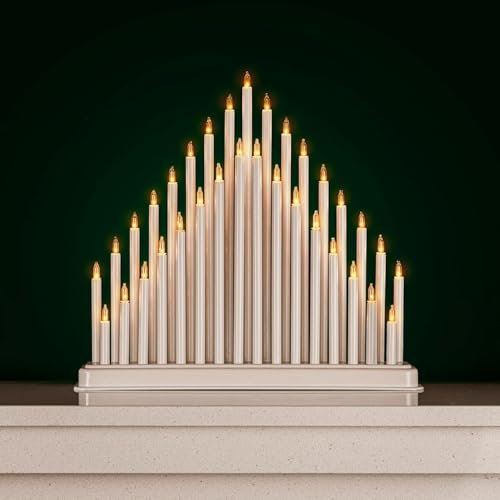Garden Mile Traditional Christmas Candle Bridge - Festive Traditional LED Lights Flameless Candles Large Christmas Decorations Indoor Living Room (White - 33 Lights - Battery)