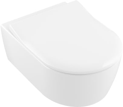Villeroy & Boch Avento SlimSeat WC-Sitz - Toilettendeckel mit Absenkautomatik - Abnehmbarer, bruchsicherer Toilettensitz aus Duroplast - Ersatzteil - Klodeckel in D-Form - Weiß Alpin, glänzend