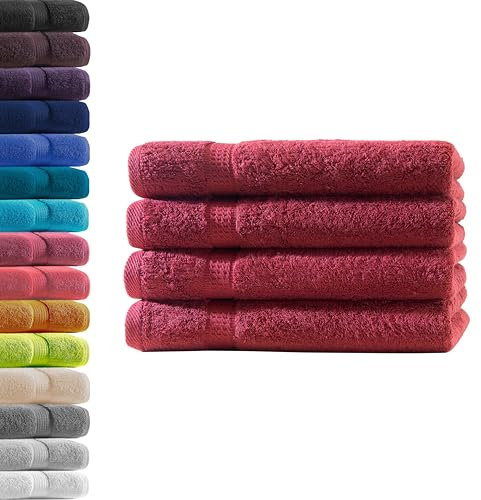 4X Handtuch | Bordeaux | 100% Baumwolle Frottier | Oeko-TEX® Standard 100 | Premium Qualität 500 g/m²