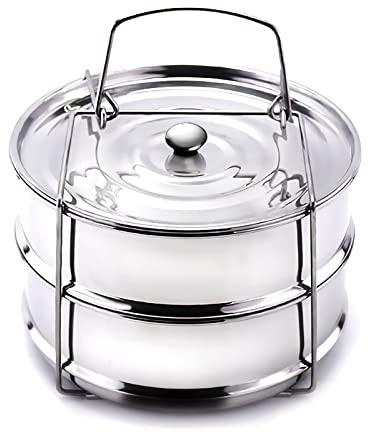 Stackable Steamer Insert Pans- Instant Pot Accessories 6 Qt-2 Silicone handle & Interchangeable Lids–Pressure Cooker Accessories- Pot in Pot for Baking,Lasagna,food steamer,Reheat Multiple Dishes