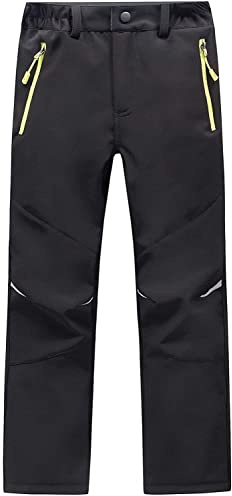 Kids Boys Softshell Trousers Winter Fleece Lined Waterproof Hiking Trousers Black