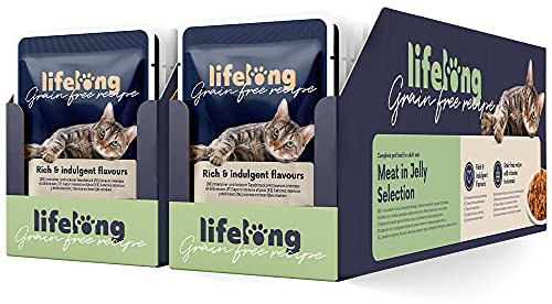 by Amazon Katzenfutter, nass, getreidefreies, für ausgewachsene Katzen Fleischauswahl in Gelee, 4.76 kg, 56 Packungen mit 85g (Vorher Lifelong)
