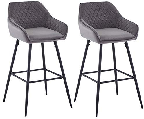 JaHECOME Barhocker Tresenhocker Bistrohocker 2er Set Samt-gepolsterte Barstühle mit Armlehne, modischer Hocker mit schwarzen Metallbeine für Küche, Bistro und Counter (grau, 2)