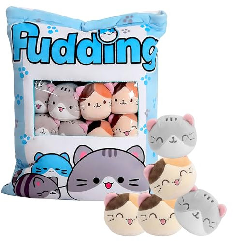 HENGBIRD Pudín Cojín, Gato Pudín Gatos Cojín Lindo Kawaii Plushie Lindo Plushie Lindo Plushies Squishmallo Cute Cosas Cute Cosas Squishy Mellow Kawaii Peluche Felpa Kawaii Almohada (Gato)