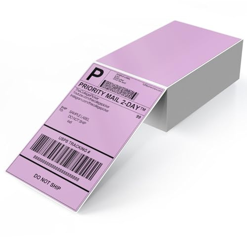 YIKIADA Etichette per spedizioni viola 4 × 6 pollici vinile autoadesive termiche impermeabili perforate termiche dirette etichette per ufficio magazzino nome indirizzo 250 pezzi