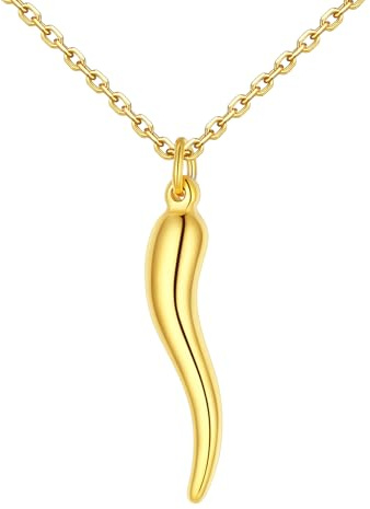 U7 - Collar con colgante de cuerno italiano de chile de 30/51 mm, altura con cadena ajustable de 45/50 + 5 cm, joyas para hombre, acero inoxidable/chapado en oro, amuleto de la suerte, 45 cm + 5 cm
