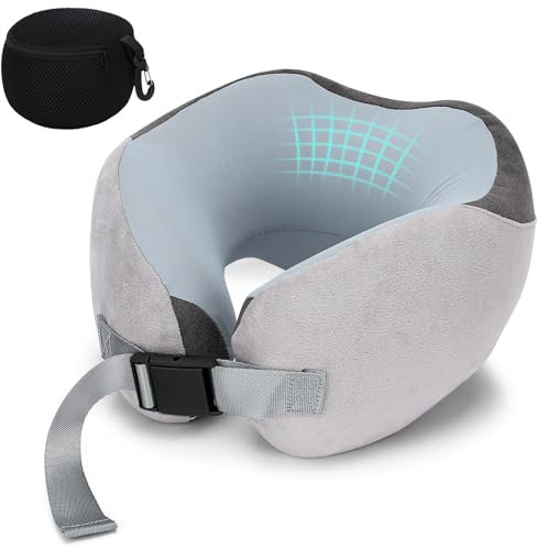 Euqvunn Almohada de Viaje para Aviones, Almohada de Cuello de Espuma de Memoria de Viaje, Almohada de Vuelo de Seda de Hielo Suave y Compacta para Adultos, con Bolsa de Almacenamiento(Gris)
