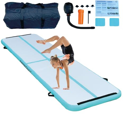 COLCHONETA AIRTRACK INFLABLE | Bomba Incluida | Gimnasia + Yoga + Entrenamiento En Casa | Amortiguación Extra, Impermeable y Portátil | Uso Interior/Exterior Niños Adultos y Atletas (Azul, 400x100x10)