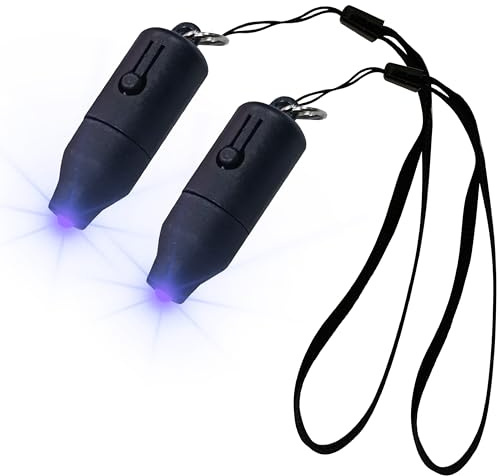tismilek 2 Pack Mini Eye-Protecting UV LED Keychain Flashlight with Wrist Strap, Small Black Light Pen for Detections, Mini UV Light for Gel Nails, Samll Blacklight Pen, Black Color
