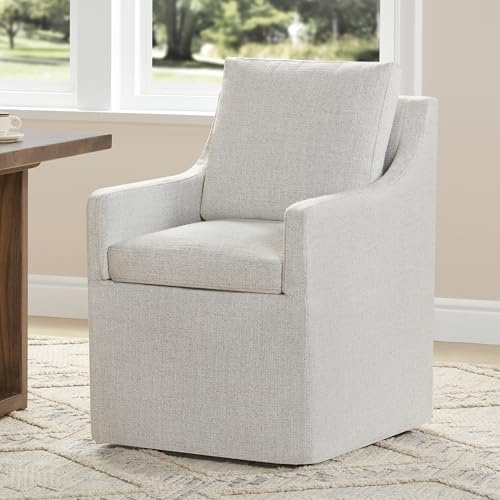 KISLOT Upholstered Dining Chairs Set of 1, Washable Cover Modren Deskchair with 4 Casters & Hidden Storage for Dining Room, Living Room, Home Office, Linen, 1 Box