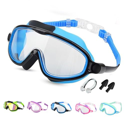 Coloday Children's Large Frame Waterproof and Anti Fog Swimming Goggles, 2025 Summer Wide View Swimming Goggles for Kids Boys Girls (Blue, One Size)