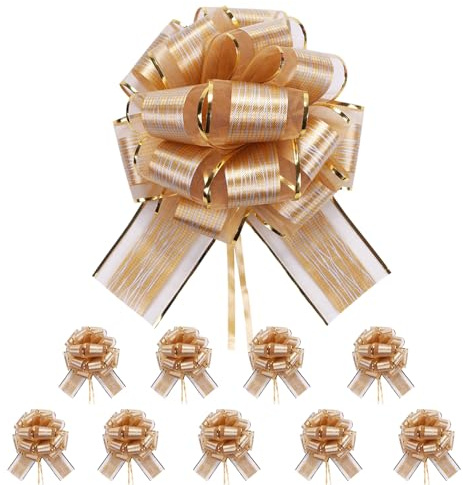 DYSWTUE 10 Piezas de 6 Pulgada Lazo Regalo Grande, Lazos Dorados, para Envolver Regalos, Cestas de Boda, San Valentín, Regalo de Cumpleaños, Navidad, Decoraciones Florales