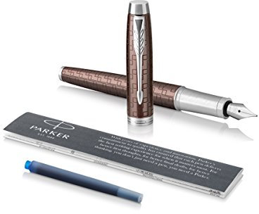 Parker IM Fountain Pen, Premium Brown, Fine Nib with Blue Ink Refill (1931676)