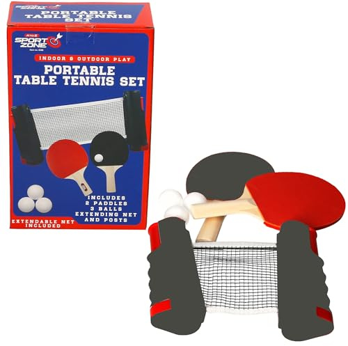 Atoz Sport Zone Portable Table Tennis Set, Indoor & Outdoor Play, 2 Paddles, 3 Balls, Extendable Net and Posts