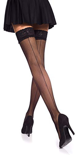 Romartex Fishnet Hold Up Stockings With Back Seam, XL, black
