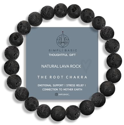 SIMPLÍ BASIC Natural Black 8MM Lava Stone Healing Bracelet for Women and Men with Attractive Gift Box & Velvet Pouch