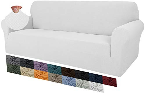 MAXIJIN Creative Jacquard extra stora sofföverdrag för 3 eller 4 sits, Super elastiskt anti-glidande sofföverdrag för hundar, Stödjer husdjur (4 torg, Vit)