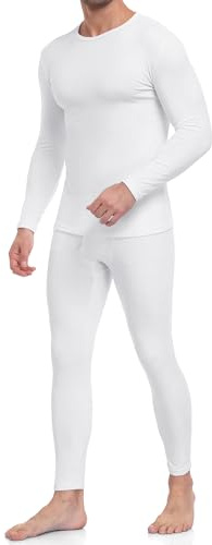 WEERTI Thermal Underwear for Men Long Johns with Fleece Lined Base Layer Men Cold Weather Top Bottom-White M