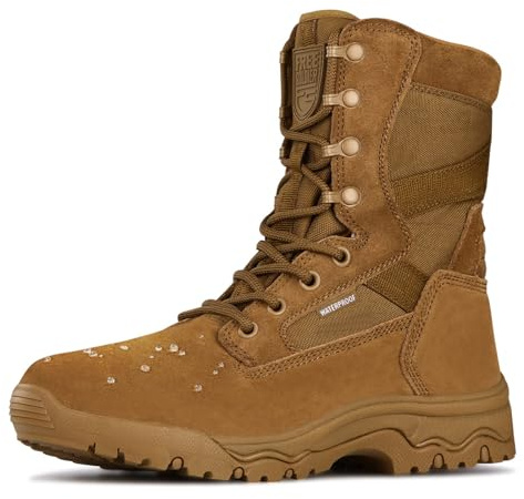 FREE SOLDIER Men's Work Tactical Boots 8 Inches Lightweight Combat Boots Durable Suede Leather Military Boot Desert Boot(Waterproof Brown 9)