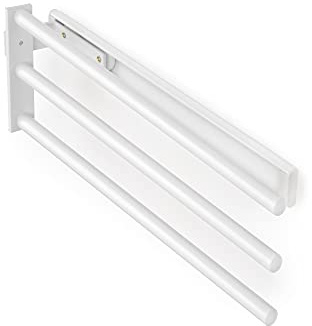 Emuca - Extendable Towel Rail, 3 arms, Pull-Out Towel Rail, 440 mm (17,33 inch), Aluminium, White