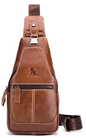 LOONGYOON Herren Brusttasche aus PU-Leder - Wasserdichte Crossbody Umhängetasche für Handy, Casual & Outdoor Aktivitäten wie Wandern und Radfahren, braun
