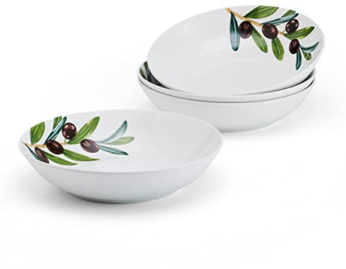Studio Nova Olive Set of 4 Pasta Bowls, 8 Inch, 20 Ounce, White