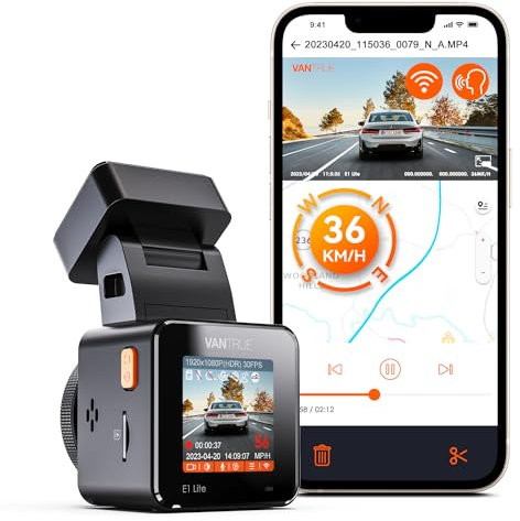 VANTRUE Dash Cam 1920*1080P HDR WiFi GPS Voice Control, Mini Dashcam Front Dash Cams for Cars, 160 Wide Angle Car Camera Dash Cam with Night Vision Buffered Parking Monitor, E1 Lite, Support 512GB Max