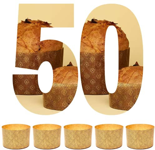 Molde Mini Panettone Alto (100g - 50 unidades), moldes Panettone Profesional de Papel Natural de Pura Celulosa de Alta Densidad, Formas de Cocción para Panettoni, Resistente al Calor 200°C