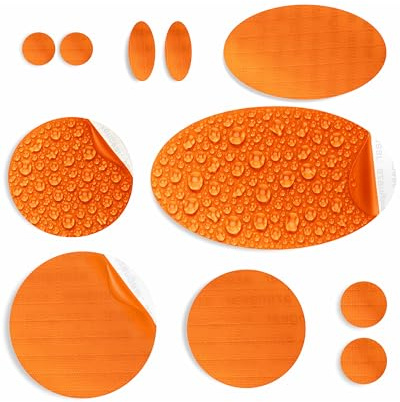 aZengear Repair Patches for Jackets, Tent, Shoe Toe, Air Mattress, Inflatables, PVC Gear - Waterproof, Self-Adhesive, Tear-Cold-Heat-Resistant, Down Puffer Coat (11 Pcs, Orange)