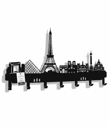 steland metallmanufaktur® Köln skyline nyckelbräda av stål, nyckelbräda och hållare för nycklar, jackor, handdukar (svart, Paris)