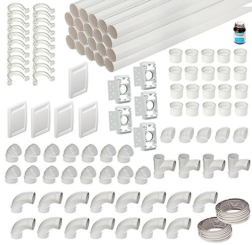 Zentralstaubsauger Rohrset - Montagematerial inkl. Saugdosen (30m mit 5 Saugdosen)