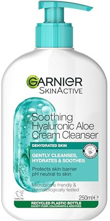 Garnier Hyaluronic Aloe Soothing Cream Cleanser, Removes Makeup & Impurities, Hydrates, Soothes and Re-plumps, For Normal to Dry skin, Dermatologically Tested, Cruelty free, 250ml