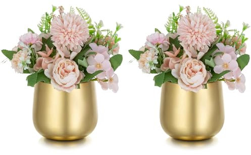 NUPTIO Small Vase for Wedding Centrepieces: 2 Pcs 10cm Gold Vases Table Centrepiece Vintage for Weddings Birthday Party Decorations Metal Plant Pots Living Room Balcony Ornaments