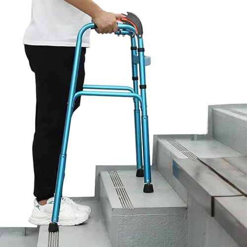 Déambulateur Standard Pliable, Cadre De Marche Pliable en Aluminium pour Monter Les Escaliers, Réglage Automatique De La Hauteur, Capacité De Charge De 100 Kg, Repose-Pieds Réglables À 360°
