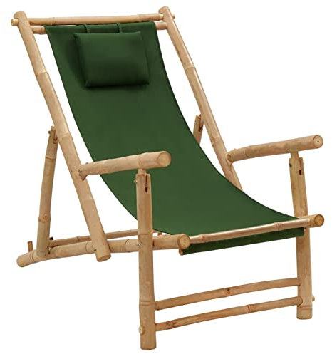 ShGaxin Chaise de plage, fauteuil inclinable, chaise extérieure, chaises de jardin, chaises extérieures, chaises terrasses, en bambou et toile verte