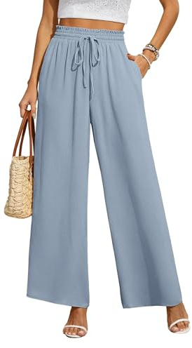 BEIGAI Pantaloni da donna larghi sciolti taglio dritto palazzo pantaloni a vita alta elasticizzati lounge pantaloni eleganti con tasche, grigio blu, 3XL Plus