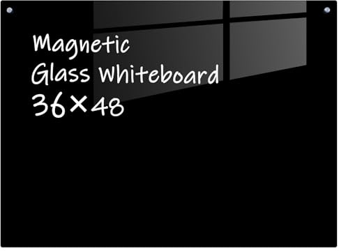Gooderboard Glass Magnetic Black Board - 48 x36 Inches Frameless Dry Erase Blackboard for Wall, Wall Mounted Glass Board, Writing Board for Office, Meetings and Schools