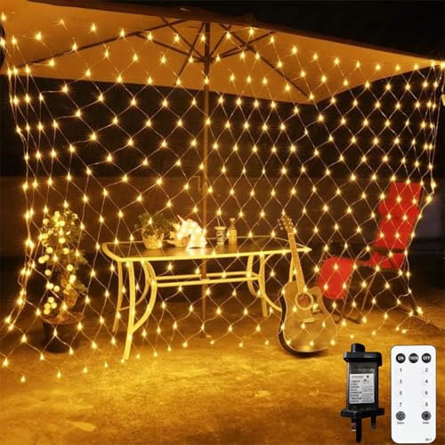 Christmas Net Lights 200 LED 3m x 2m Indoor Outdoor Mesh Fairy String With 8 Modes Remote Timer for Garden Curtain Gazebo Decorations