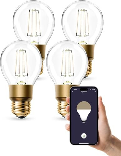 Refoss Home Smart WLAN Glühbirne E27, Dimmbare LED Glühbirne Vintage, Warmweiß, 6W (Äquivalent zu 60W), A19 Smart Edison Bulb, Kompatibel mit Alexa und Google Assistant, Kein Hub Erforderlich