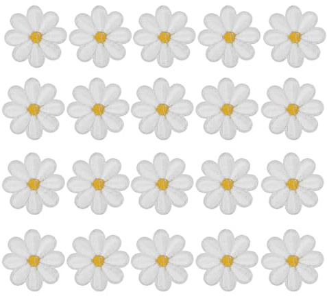 WUSJCOF 20 Pezzi Toppe Termoadesive Fiore Margherita per Tessuti, Patch Decorative per Jeans, Giacche, Pantaloni, Cappelli, Borse, Fai da Te, Adulti e Bambini