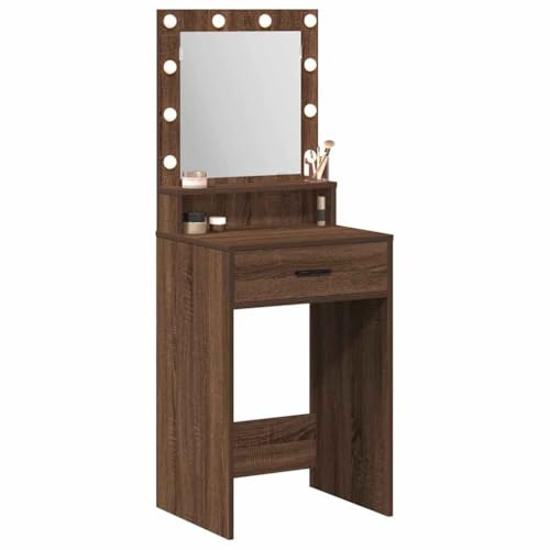 vidaXL Smyckebord med låda Brun Ek 50 x 41 x 135 cm Konstruerat trä, Elegant rektangulär sminkspegel, modern förvaringsbyrå med LED, kompakt och funktionell i sovrummet