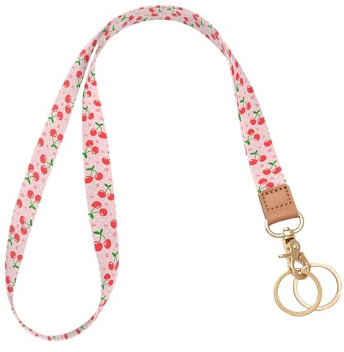 Knagsfa lanières pour clés, lanières de cou pour badges d'identification avec crochet métallique, porte-clés mignon pour femmes, Cerisier à pois