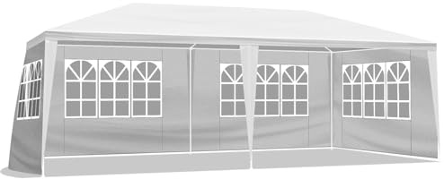 Pavillon 3x6m Gartenlaube Wasserdichtes Partyzelt mit 4 Seitenteilen UV-Wänden Weißer Pavillon Dicke PE-Plane für Hochzeitsfeiern Gewerbliche Aktivitäten