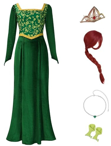 Cuzeolin Costume da principessa per donna, maniche lunghe, abito in velluto verde, elegante abito da festa, taglia 3XL