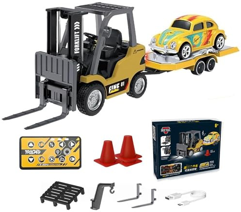 Générique Chariot élévateur RC 1/64, Mini Voiture RC 2,4 G en Alliage, télécommande sans Fil et contrôle Via Smartphone, avec contrôleur sans Fil, Crochet de Chargement, palettes, Jeu d'intérieur